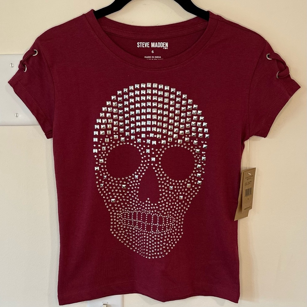 Steve Madden Girls Skull Studded Tshirt NWT Size